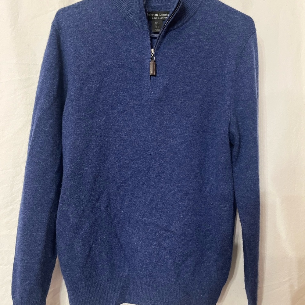 Christian Lacroix Women's Blue Cashmere 1/4-Zip Pullover Sweater Size S